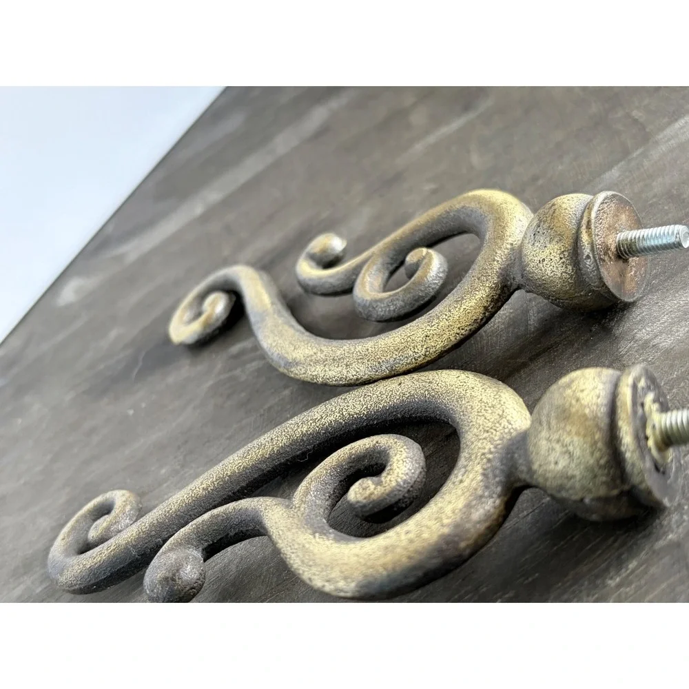 Vintage Gold Scroll Curtain Tiebacks Cast Metal Ornate Wall Holdbacks Set of 2